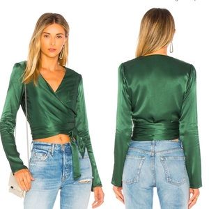 NWT Lovers + Friends Emerald Green Satin Crop top